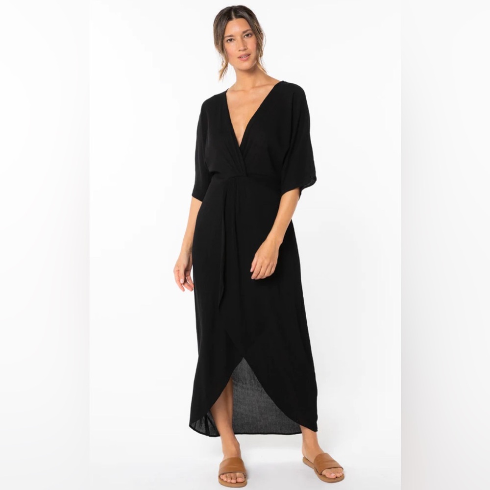 Love Stitch Black Wrap High Low Maxi Dress -MEDIUM